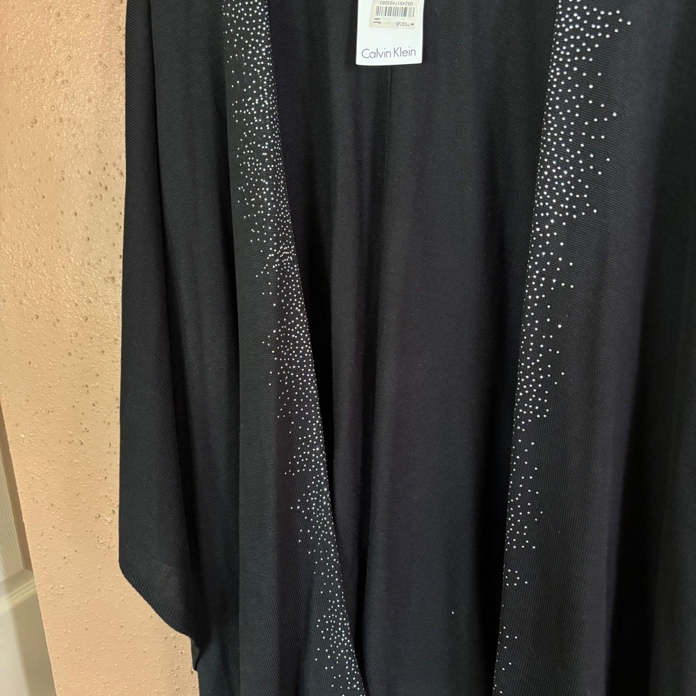Calvin Klein Womens Black Rhinestone Embellished Open Front Wrap Shrug OS NWT - Picture 3 of 5